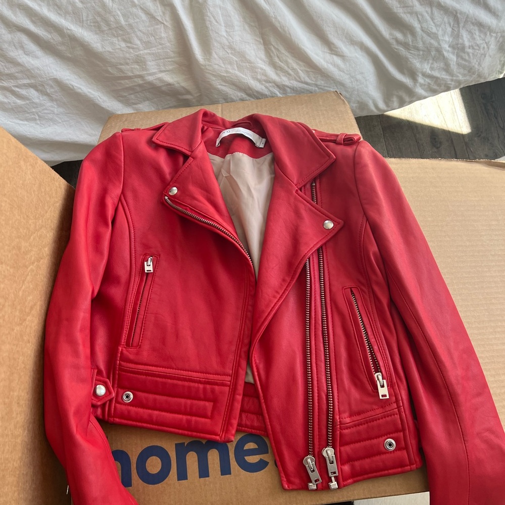 IRO lamb red leather jacket. Size 40, shown on a size small